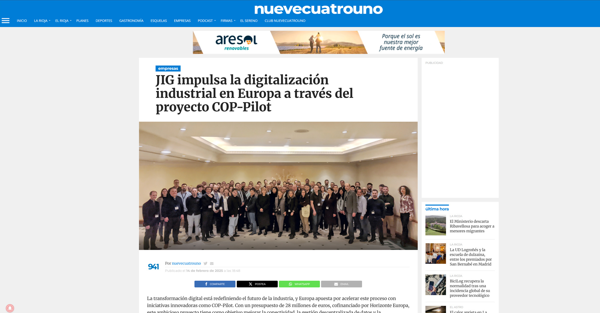 JIG impulsa la digitalización industrial en Europa a través del proyecto COP-Pilot