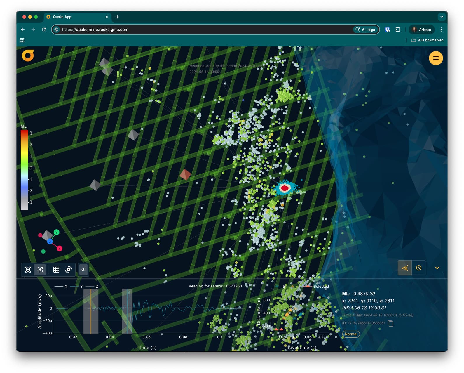 Example of the RockSigma BEMIS Quake Monitor application