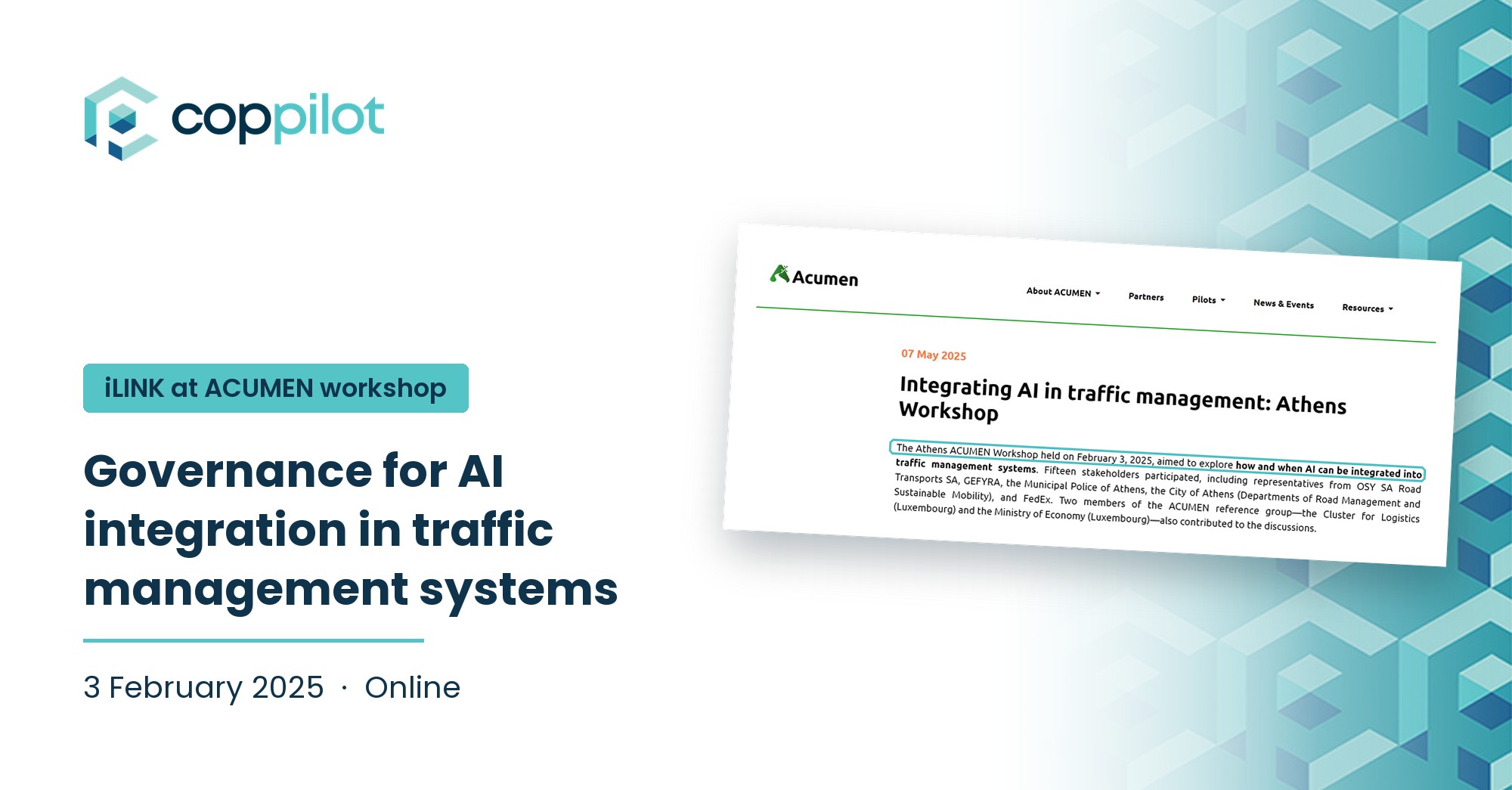 iLINK at the ACUMEN workshop on governance for AI integration in traffic management systems, 3 February 2025, online