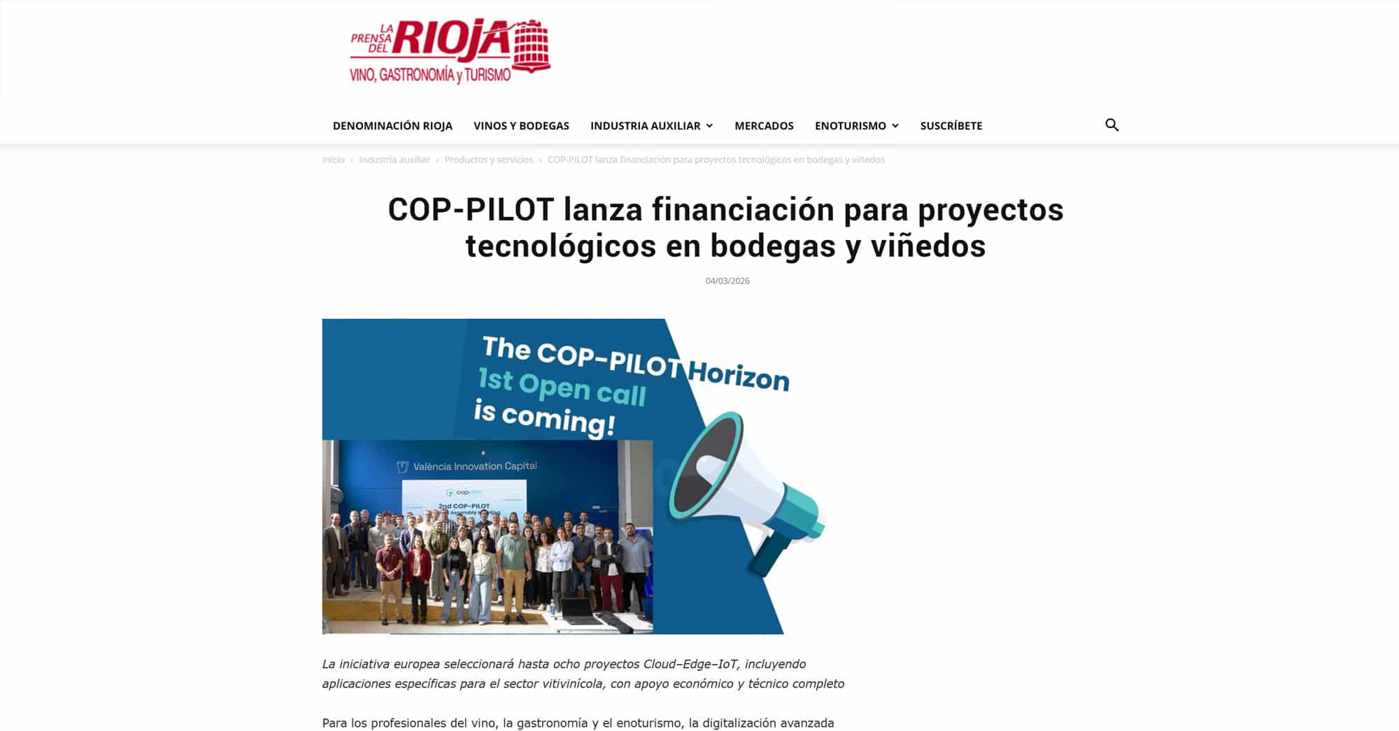 COP-PILOT lanza financiación para proyectos tecnológicos en bodegas y viñedos